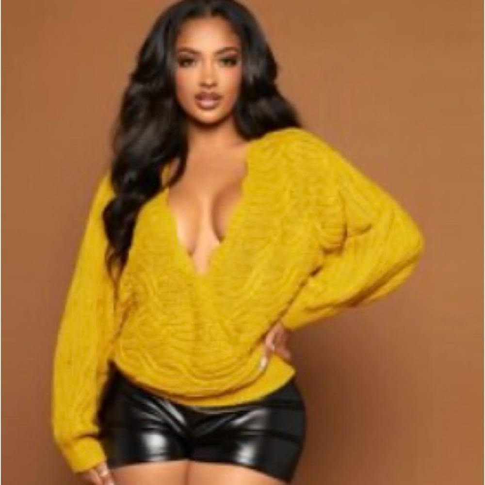 SHEIN SXY Scallop Trim Surplice Neck Batwing Sleeve Sweater